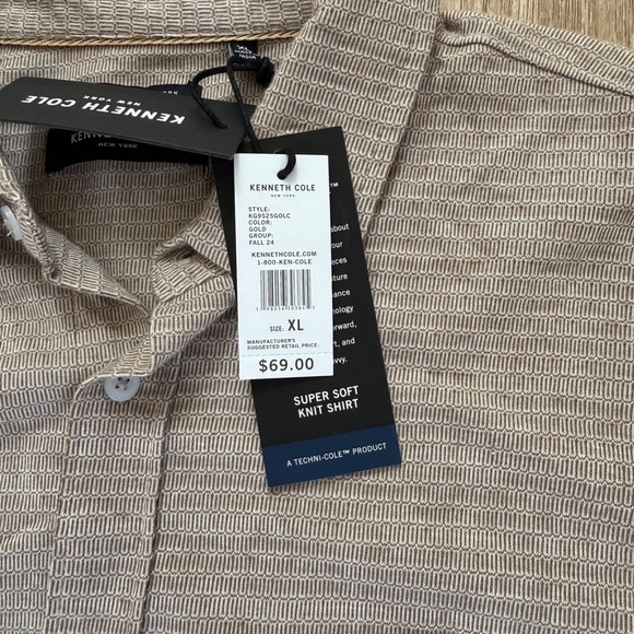 Kenneth Cole Long Sleeve Knit "Gold" Button Down Shirt Men's XL NWT $69 - Picture 6 of 7